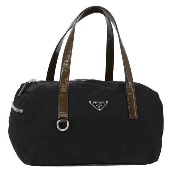 PRADA Hand Bag Nylon Black Silver Auth 153944