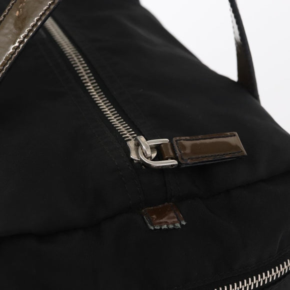 PRADA Hand Bag Nylon Black Silver Auth 153944