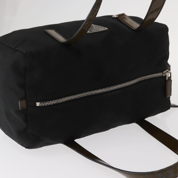PRADA Hand Bag Nylon Black Silver Auth 153944