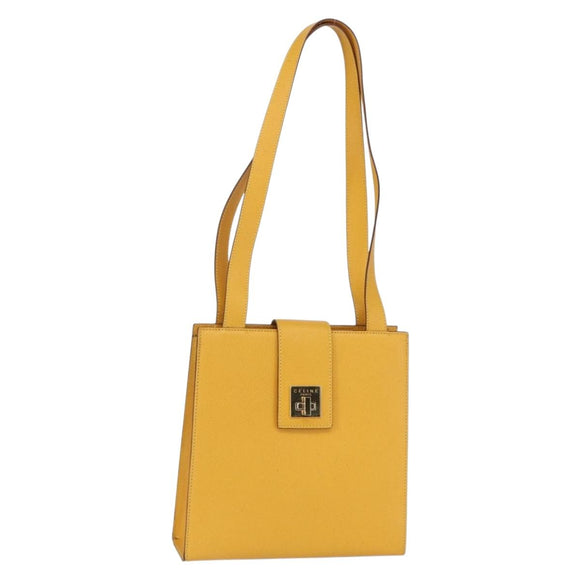 CELINE Shoulder Bag Leather Yellow Gold Auth 153948