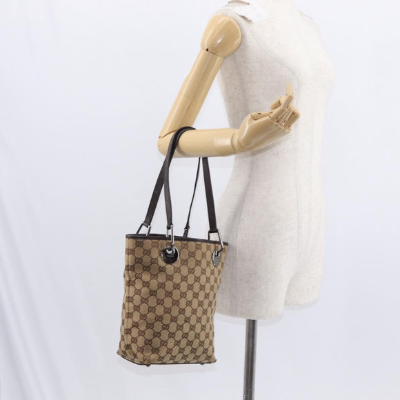 GUCCI GG Canvas Tote Bag Beige Silver 120840 Auth 153949