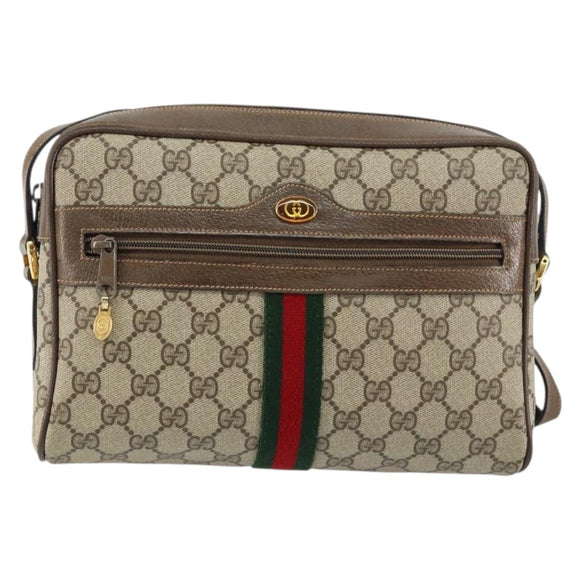 GUCCI GG Supreme Web Sherry Line Bag PVC Beige Gold 24 02 005 Auth 153950