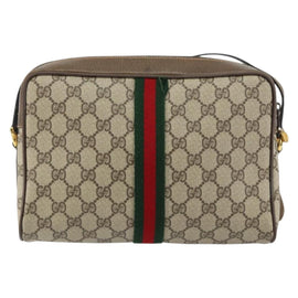 GUCCI GG Supreme Web Sherry Line Bag PVC Beige Gold 24 02 005 Auth 153950 - 0