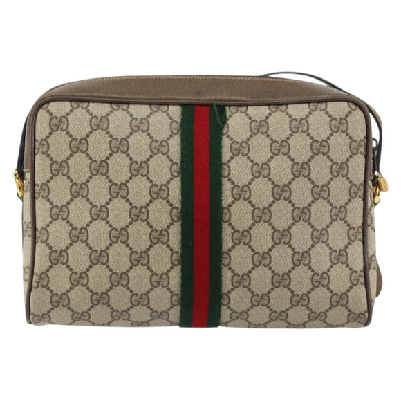 GUCCI GG Supreme Web Sherry Line Bag PVC Beige Gold 24 02 005 Auth 153950