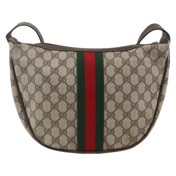 GUCCI GG Supreme Web Sherry Line Shoulder Bag PVC Beige 10 01 3840 Auth 153954