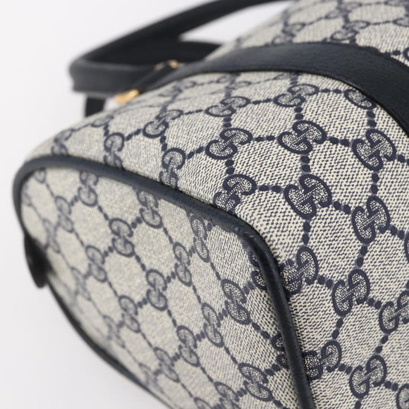 GUCCI GG Supreme Sherry Line Boston Bag PVC Navy Gold Red 116 02 006 Auth 153955