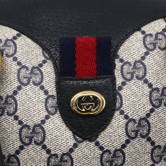 GUCCI GG Supreme Sherry Line Boston Bag PVC Navy Gold Red 116 02 006 Auth 153955
