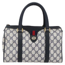 GUCCI GG Supreme Sherry Line Boston Bag PVC Navy Gold Red 116 02 006 Auth 153955-2