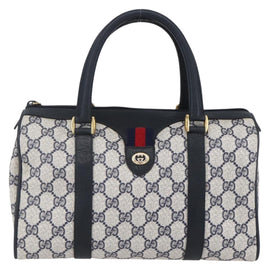 GUCCI GG Supreme Sherry Line Boston Bag PVC Navy Gold Red 116 02 006 Auth 153955 - 0