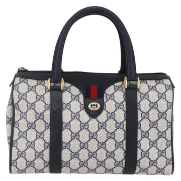 GUCCI GG Supreme Sherry Line Boston Bag PVC Navy Gold Red 116 02 006 Auth 153955 - 0