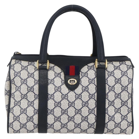 GUCCI GG Supreme Sherry Line Boston Bag PVC Navy Gold Red 116 02 006 Auth 153955