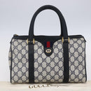 GUCCI GG Supreme Sherry Line Boston Bag PVC Navy Gold Red 116 02 006 Auth 153955-24