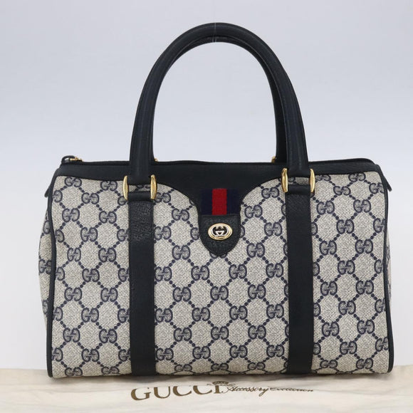 GUCCI GG Supreme Sherry Line Boston Bag PVC Navy Gold Red 116 02 006 Auth 153955