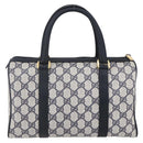 GUCCI GG Supreme Sherry Line Boston Bag PVC Navy Gold Red 116 02 006 Auth 153955-3