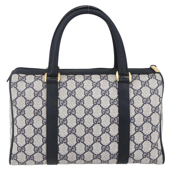 GUCCI GG Supreme Sherry Line Boston Bag PVC Navy Gold Red 116 02 006 Auth 153955