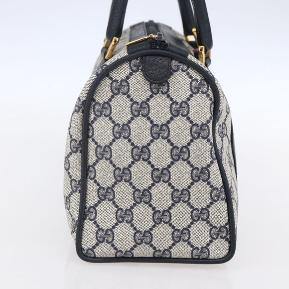 GUCCI GG Supreme Sherry Line Boston Bag PVC Navy Gold Red 116 02 006 Auth 153955