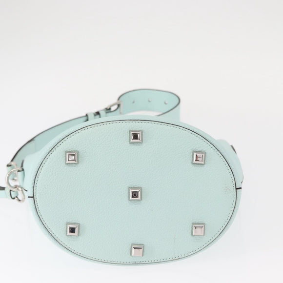 Salvatore Ferragamo Gancini Shoulder Bag Leather Light Blue Silver Auth 153957