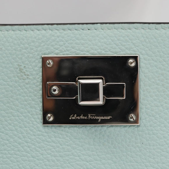 Salvatore Ferragamo Gancini Shoulder Bag Leather Light Blue Silver Auth 153957