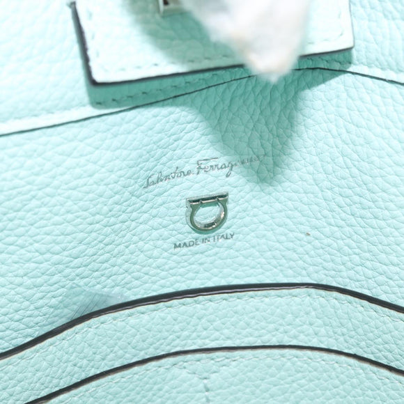 Salvatore Ferragamo Gancini Shoulder Bag Leather Light Blue Silver Auth 153957