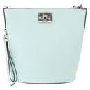 Salvatore Ferragamo Gancini Shoulder Bag Leather Light Blue Silver Auth 153957-13