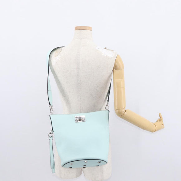 Salvatore Ferragamo Gancini Shoulder Bag Leather Light Blue Silver Auth 153957