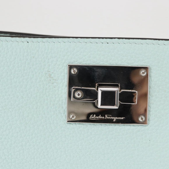 Salvatore Ferragamo Gancini Shoulder Bag Leather Light Blue Silver Auth 153957