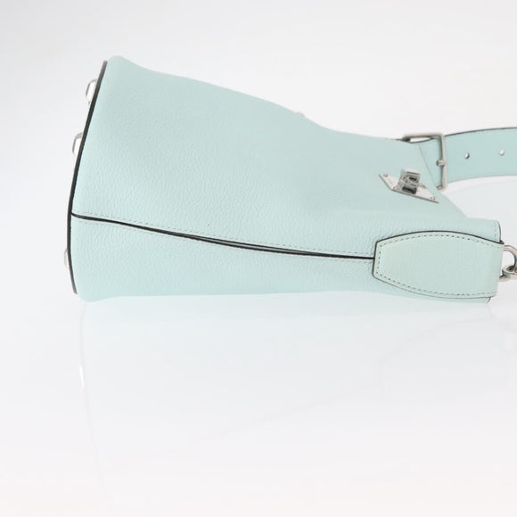 Salvatore Ferragamo Gancini Shoulder Bag Leather Light Blue Silver Auth 153957