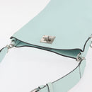 Salvatore Ferragamo Gancini Shoulder Bag Leather Light Blue Silver Auth 153957-7