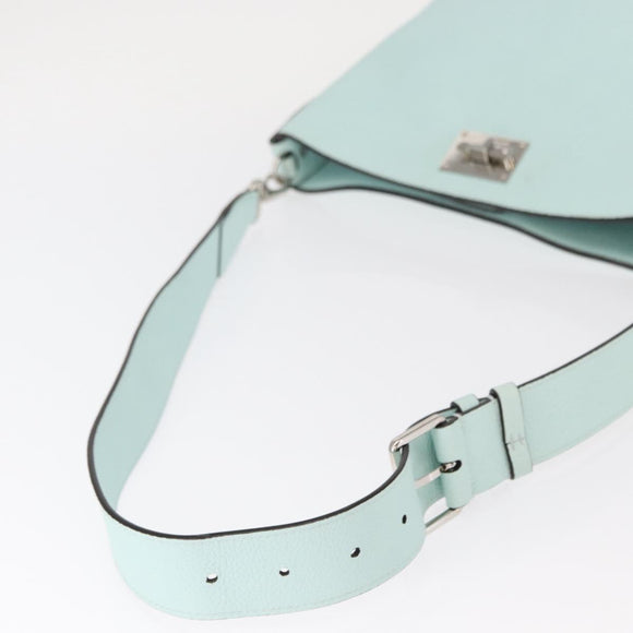 Salvatore Ferragamo Gancini Shoulder Bag Leather Light Blue Silver Auth 153957