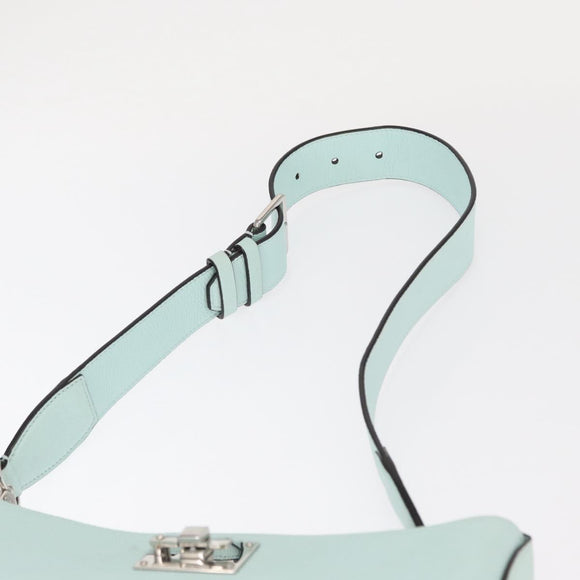 Salvatore Ferragamo Gancini Shoulder Bag Leather Light Blue Silver Auth 153957