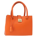 Salvatore Ferragamo Gancini Hand Bag Leather Orange Gold Auth 153961V-1
