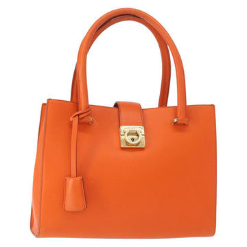 Salvatore Ferragamo Gancini Hand Bag Leather Orange Gold Auth 153961V