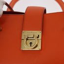 Salvatore Ferragamo Gancini Hand Bag Leather Orange Gold Auth 153961V-15