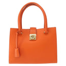 Salvatore Ferragamo Gancini Hand Bag Leather Orange Gold Auth 153961V-2