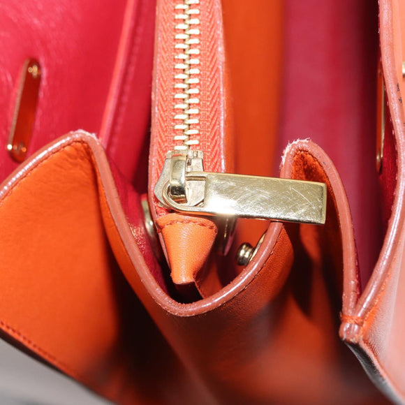 Salvatore Ferragamo Gancini Hand Bag Leather Orange Gold Auth 153961V