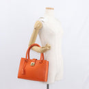 Salvatore Ferragamo Gancini Hand Bag Leather Orange Gold Auth 153961V-26