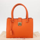 Salvatore Ferragamo Gancini Hand Bag Leather Orange Gold Auth 153961V-27