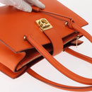 Salvatore Ferragamo Gancini Hand Bag Leather Orange Gold Auth 153961V-6