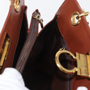 Salvatore Ferragamo Gancini Hand Bag Leather 2way Brown Gold Auth 153962-19