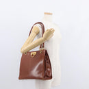 Salvatore Ferragamo Gancini Hand Bag Leather 2way Brown Gold Auth 153962-24