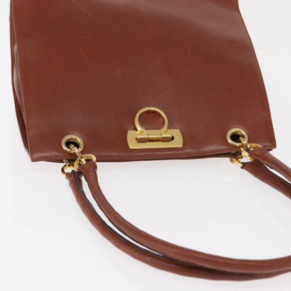 Salvatore Ferragamo Gancini Hand Bag Leather 2way Brown Gold Auth 153962