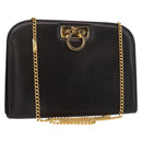 Salvatore Ferragamo Gancini Chain Hand Bag Leather Dark Brown Gold Auth 153963-1
