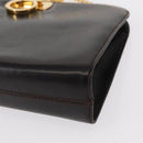 Salvatore Ferragamo Gancini Chain Hand Bag Leather Dark Brown Gold Auth 153963-11