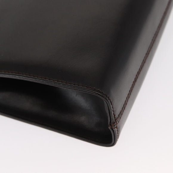 Salvatore Ferragamo Gancini Chain Hand Bag Leather Dark Brown Gold Auth 153963