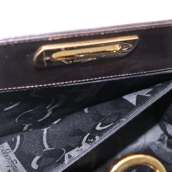 Salvatore Ferragamo Gancini Chain Hand Bag Leather Dark Brown Gold Auth 153963