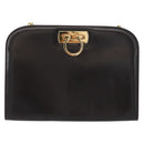 Salvatore Ferragamo Gancini Chain Hand Bag Leather Dark Brown Gold Auth 153963-13