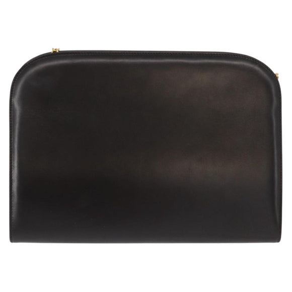 Salvatore Ferragamo Gancini Chain Hand Bag Leather Dark Brown Gold Auth 153963