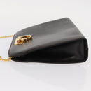 Salvatore Ferragamo Gancini Chain Hand Bag Leather Dark Brown Gold Auth 153963-4