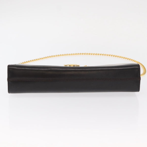 Salvatore Ferragamo Gancini Chain Hand Bag Leather Dark Brown Gold Auth 153963