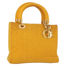 Christian Dior Lady Dior Canage Hand Bag Nylon Yellow Gold Auth 153964-1